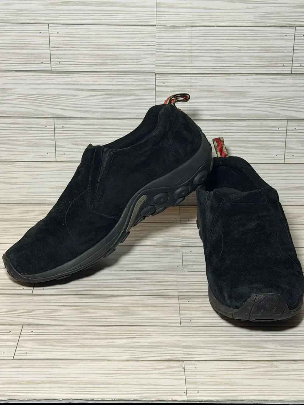 Merrell Jungle Moc Men’s 13W Black Suede Slip On Shoes Vibram Outdoor Casual